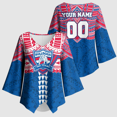 Personalized Western Bulldogs Kimono Sleeve Blouse Polynesian Tribal Pattern Heritage Football