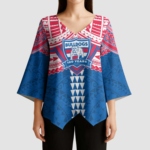 Personalized Western Bulldogs Kimono Sleeve Blouse Polynesian Tribal Pattern Heritage Football