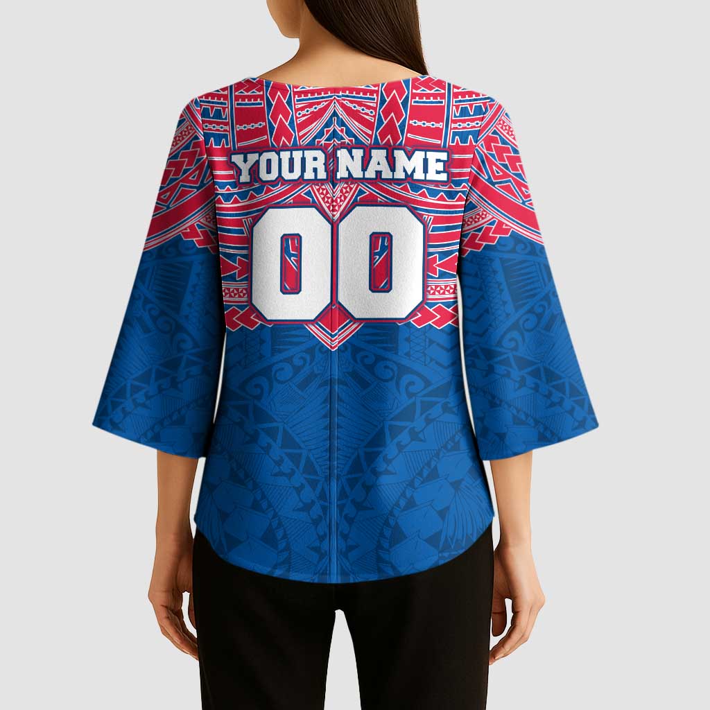 Personalized Western Bulldogs Kimono Sleeve Blouse Polynesian Tribal Pattern Heritage Football