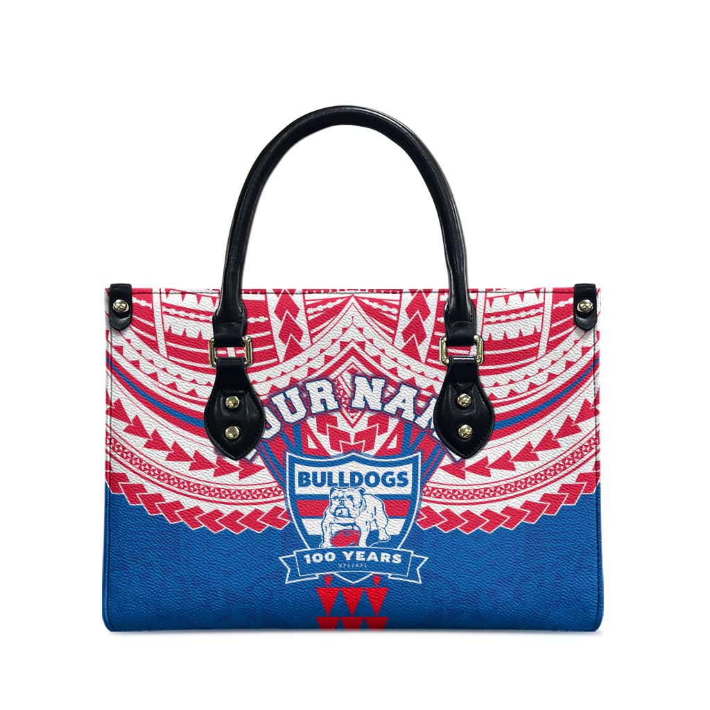 Personalized Western Bulldogs Leather Bag Polynesian Tribal Pattern Heritage Football