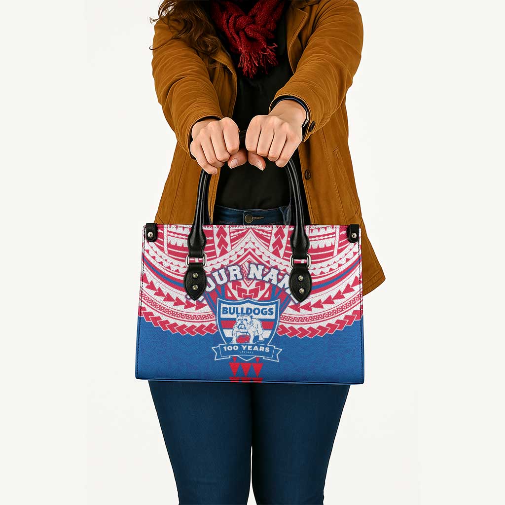 Personalized Western Bulldogs Leather Bag Polynesian Tribal Pattern Heritage Football