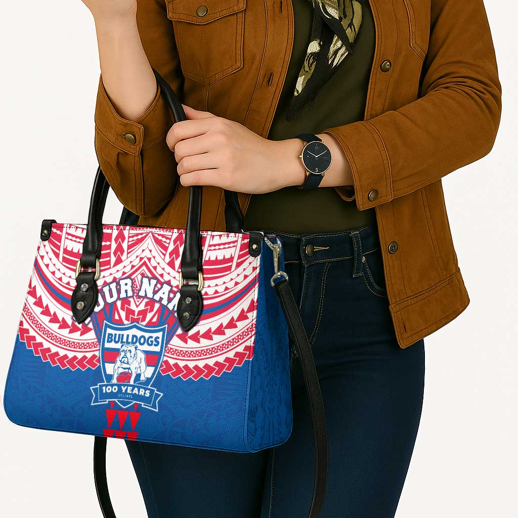 Personalized Western Bulldogs Leather Bag Polynesian Tribal Pattern Heritage Football