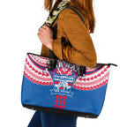 Personalized Western Bulldogs Leather Tote Bag Polynesian Tribal Pattern Heritage Football