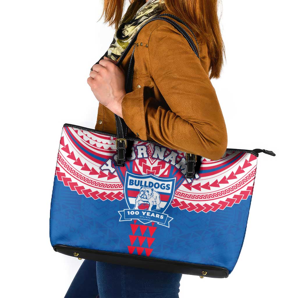 Personalized Western Bulldogs Leather Tote Bag Polynesian Tribal Pattern Heritage Football