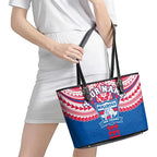 Personalized Western Bulldogs Leather Tote Bag Polynesian Tribal Pattern Heritage Football