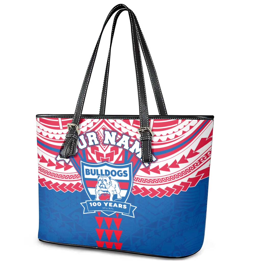 Personalized Western Bulldogs Leather Tote Bag Polynesian Tribal Pattern Heritage Football