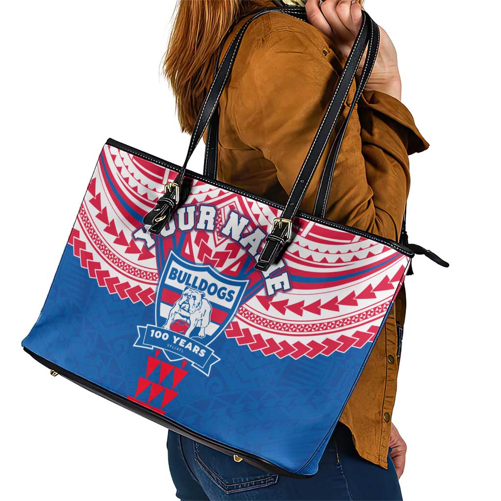 Personalized Western Bulldogs Leather Tote Bag Polynesian Tribal Pattern Heritage Football