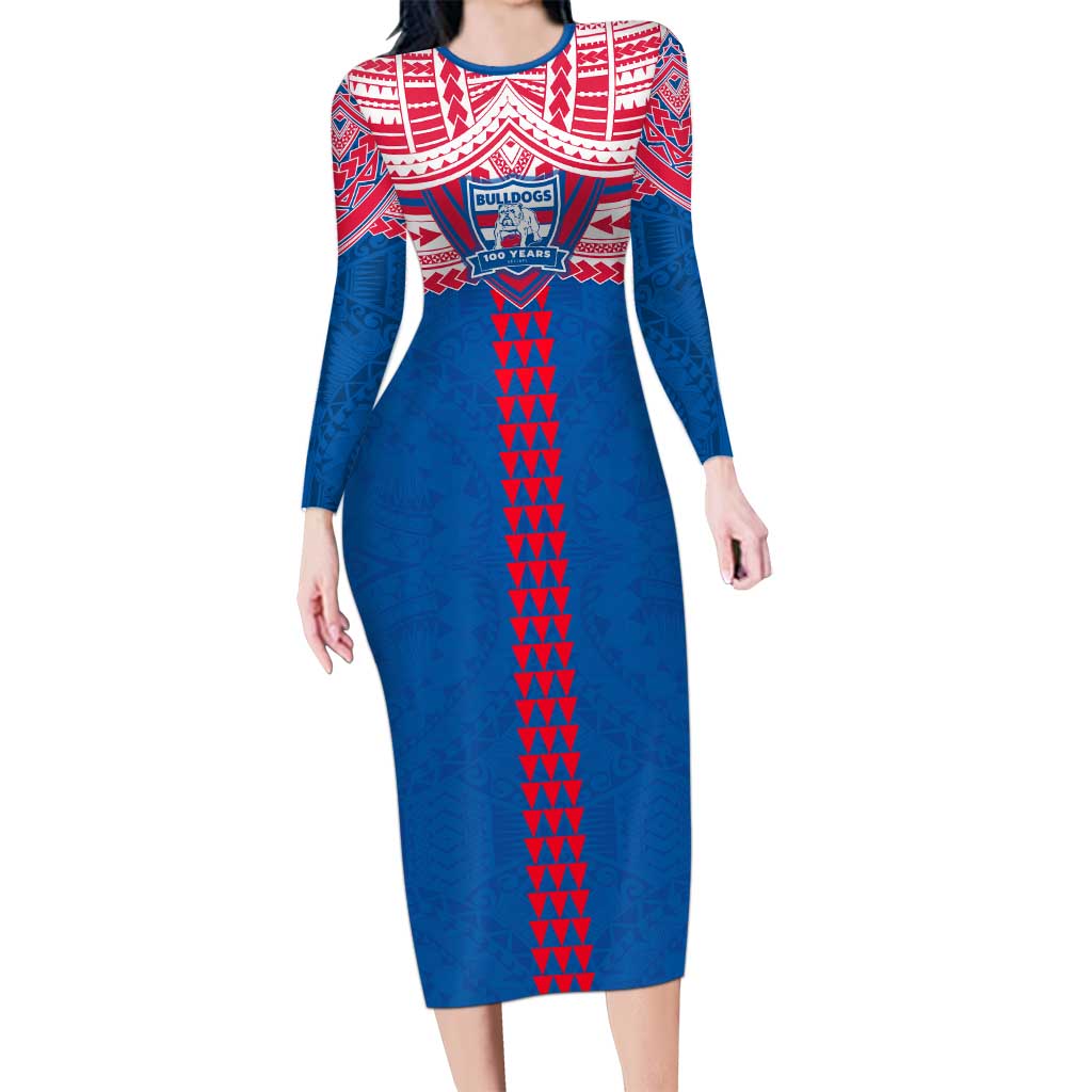 Personalized Western Bulldogs Long Sleeve Bodycon Dress Polynesian Tribal Pattern Heritage Football
