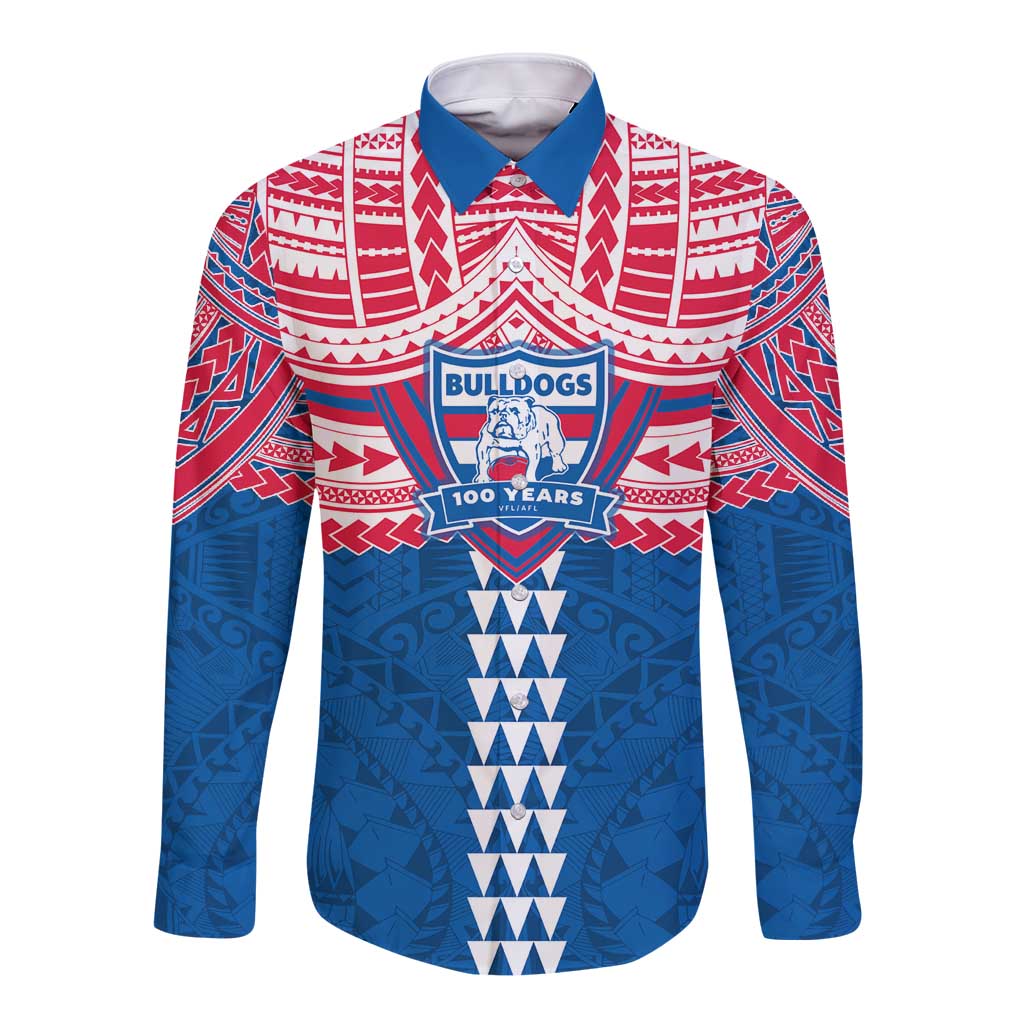 Personalized Western Bulldogs Long Sleeve Button Shirt Polynesian Tribal Pattern Heritage Football