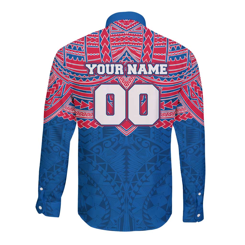 Personalized Western Bulldogs Long Sleeve Button Shirt Polynesian Tribal Pattern Heritage Football
