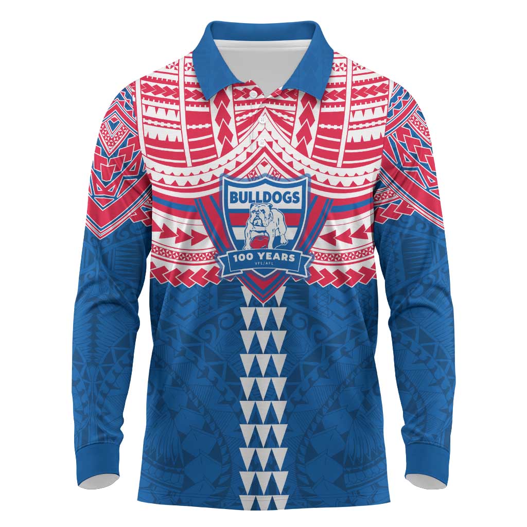Personalized Western Bulldogs Long Sleeve Polo Shirt Polynesian Tribal Pattern Heritage Football