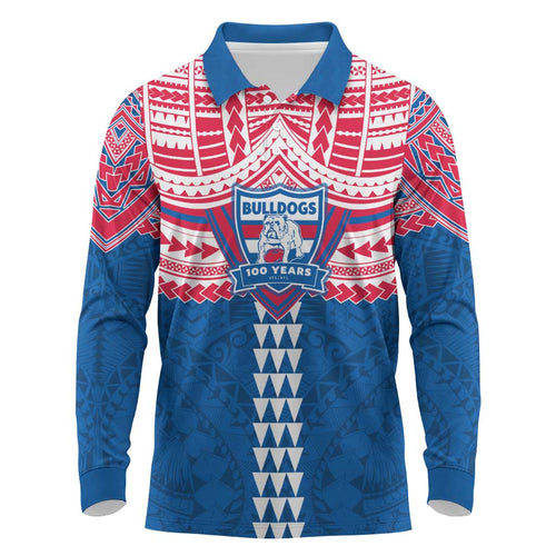 Personalized Western Bulldogs Long Sleeve Polo Shirt Polynesian Tribal Pattern Heritage Football