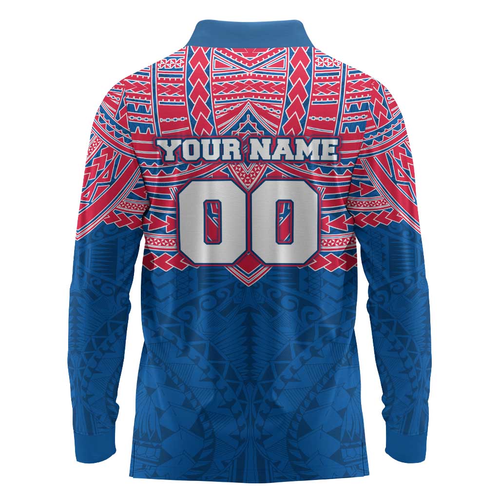 Personalized Western Bulldogs Long Sleeve Polo Shirt Polynesian Tribal Pattern Heritage Football