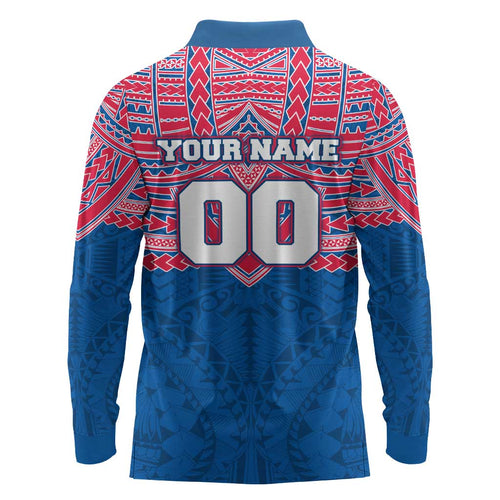 Personalized Western Bulldogs Long Sleeve Polo Shirt Polynesian Tribal Pattern Heritage Football