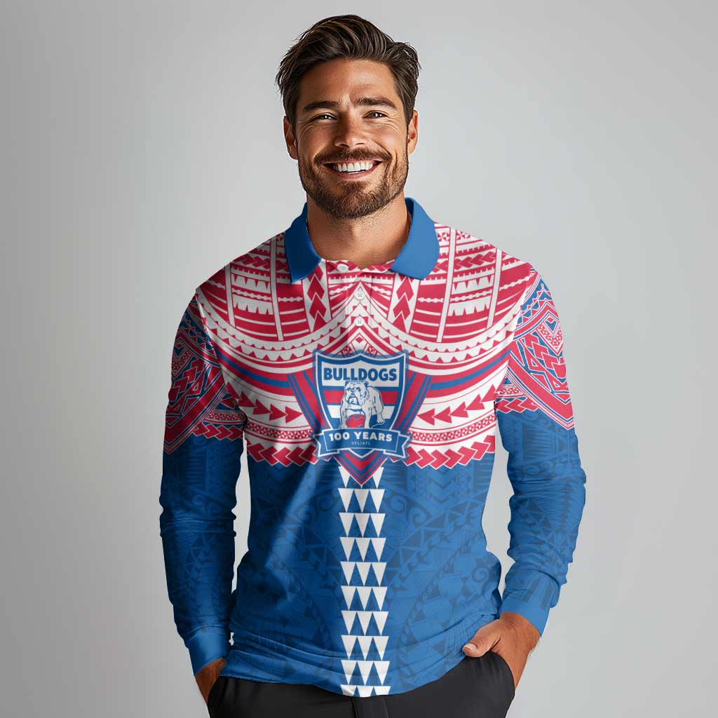 Personalized Western Bulldogs Long Sleeve Polo Shirt Polynesian Tribal Pattern Heritage Football