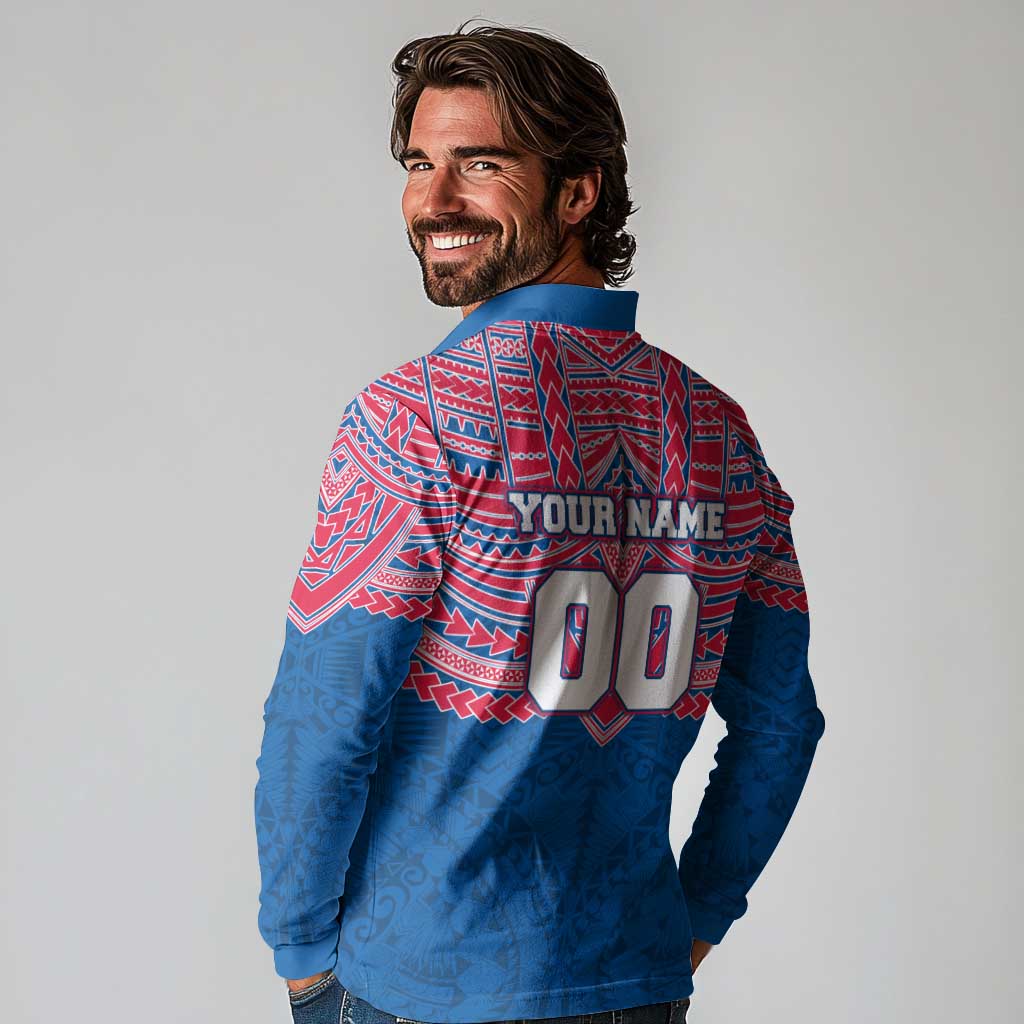 Personalized Western Bulldogs Long Sleeve Polo Shirt Polynesian Tribal Pattern Heritage Football