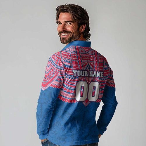 Personalized Western Bulldogs Long Sleeve Polo Shirt Polynesian Tribal Pattern Heritage Football