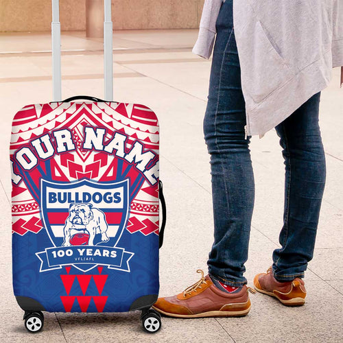 Personalized Western Bulldogs Luggage Cover Polynesian Tribal Pattern Heritage Football