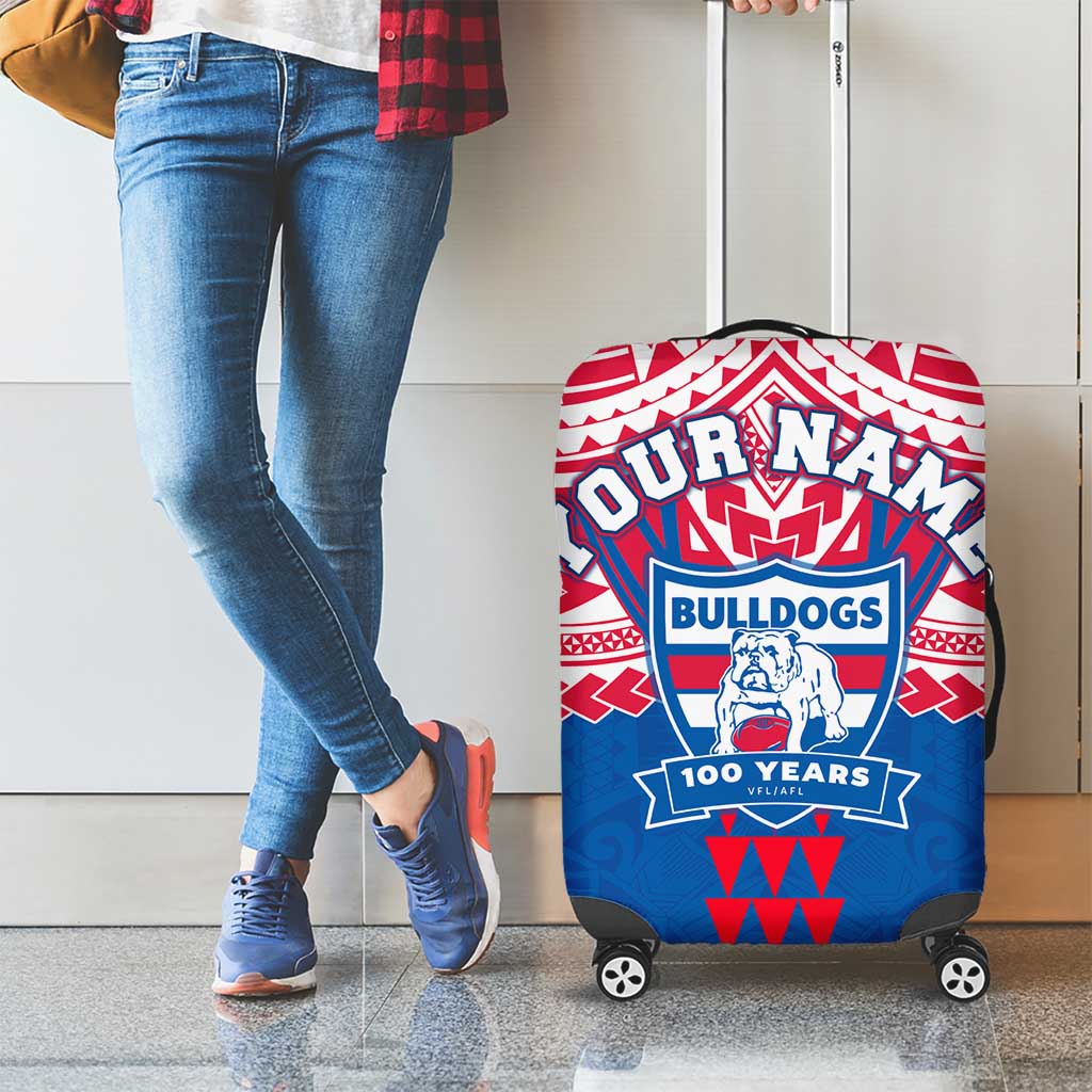 Personalized Western Bulldogs Luggage Cover Polynesian Tribal Pattern Heritage Football