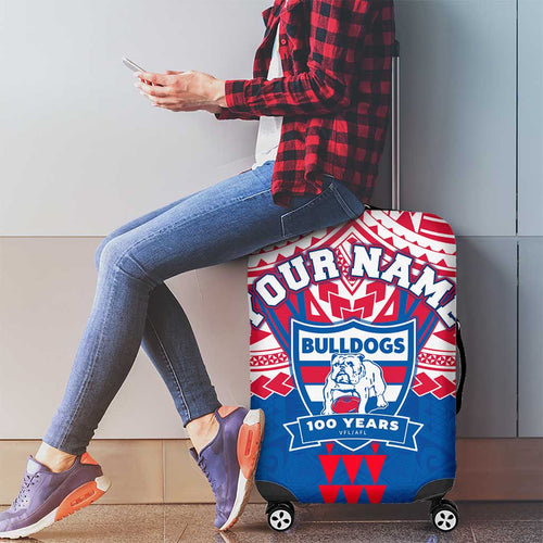 Personalized Western Bulldogs Luggage Cover Polynesian Tribal Pattern Heritage Football