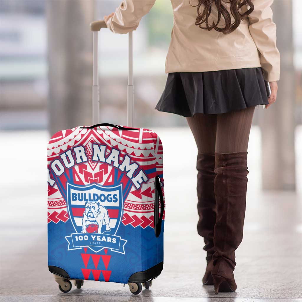 Personalized Western Bulldogs Luggage Cover Polynesian Tribal Pattern Heritage Football