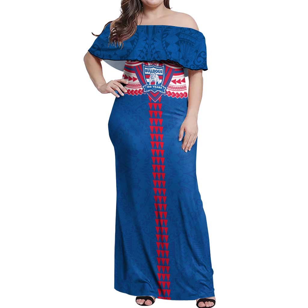 Personalized Western Bulldogs Off Shoulder Maxi Dress Polynesian Tribal Pattern Heritage Football