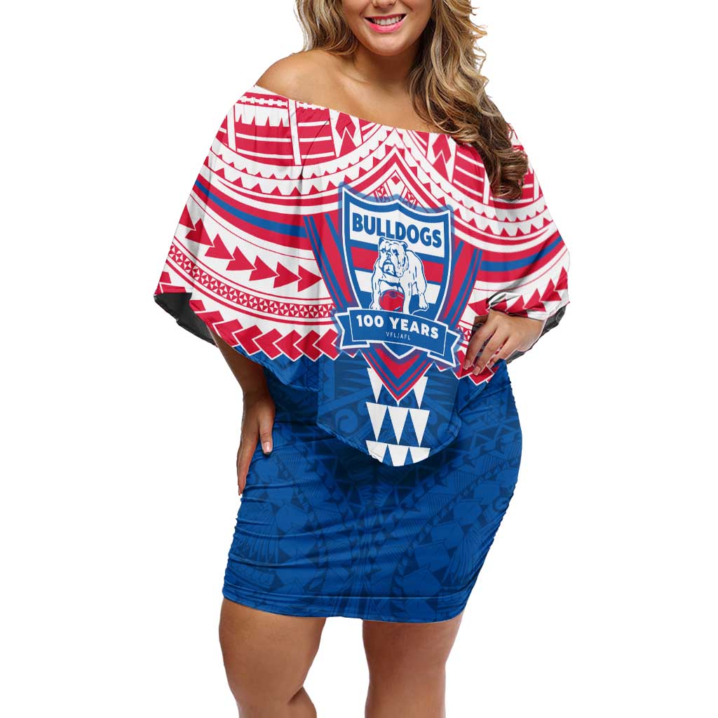 Personalized Western Bulldogs Off Shoulder Short Dress Polynesian Tribal Pattern Heritage Football