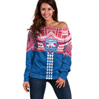 Personalized Western Bulldogs Off Shoulder Sweater Polynesian Tribal Pattern Heritage Football