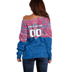 Personalized Western Bulldogs Off Shoulder Sweater Polynesian Tribal Pattern Heritage Football
