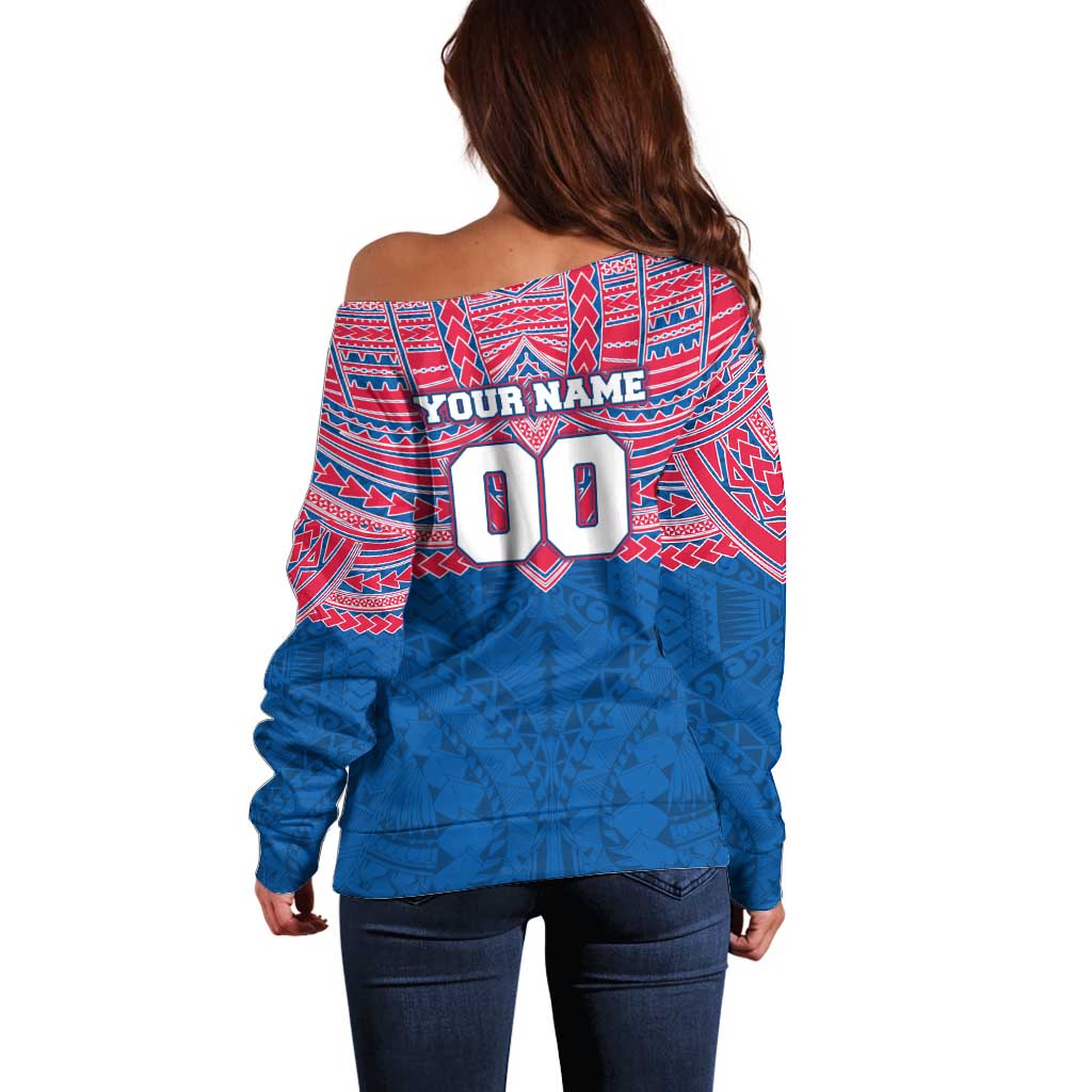 Personalized Western Bulldogs Off Shoulder Sweater Polynesian Tribal Pattern Heritage Football