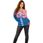Personalized Western Bulldogs Off Shoulder Sweater Polynesian Tribal Pattern Heritage Football
