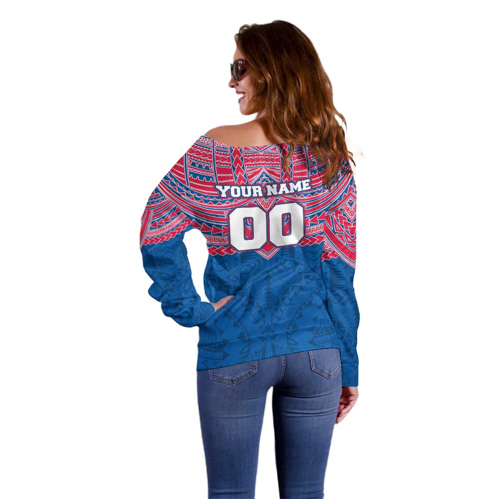 Personalized Western Bulldogs Off Shoulder Sweater Polynesian Tribal Pattern Heritage Football