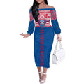 Personalized Western Bulldogs Off The Shoulder Long Sleeve Dress Polynesian Tribal Pattern Heritage Football