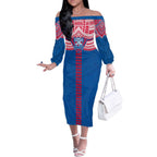 Personalized Western Bulldogs Off The Shoulder Long Sleeve Dress Polynesian Tribal Pattern Heritage Football