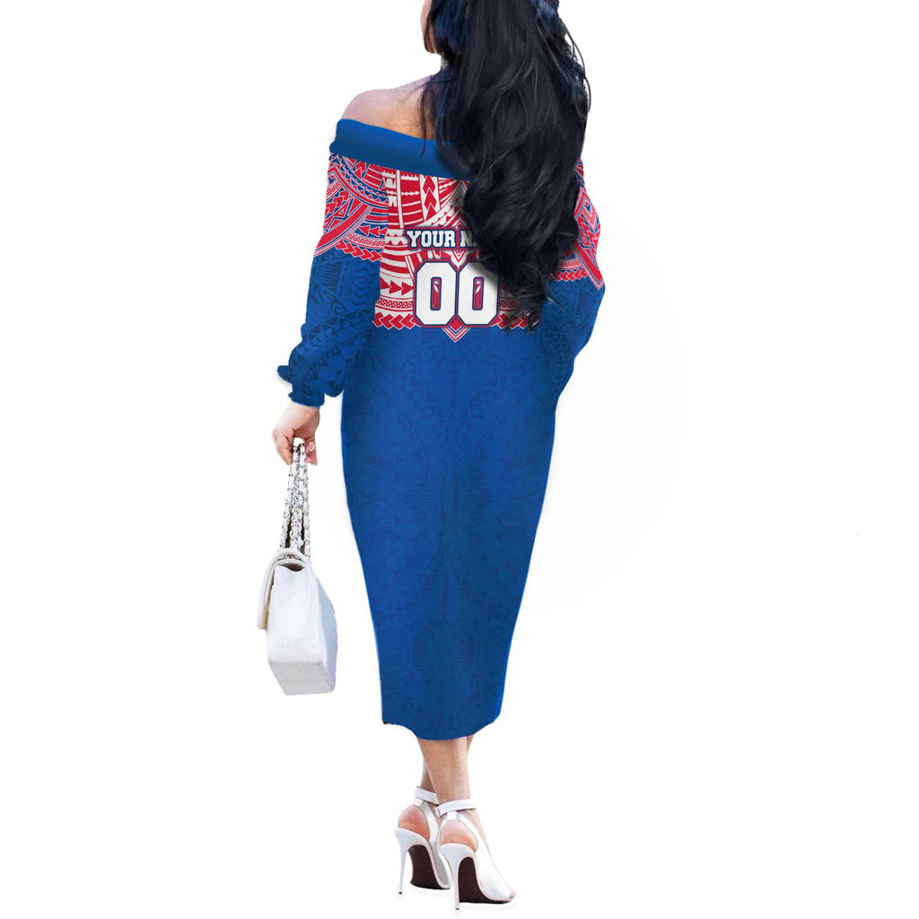 Personalized Western Bulldogs Off The Shoulder Long Sleeve Dress Polynesian Tribal Pattern Heritage Football
