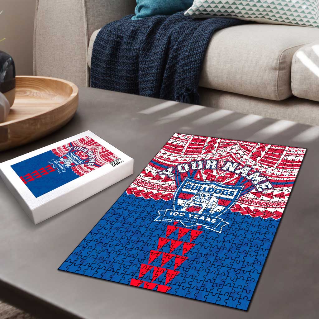 Personalized Western Bulldogs Puzzle Polynesian Tribal Pattern Heritage Football