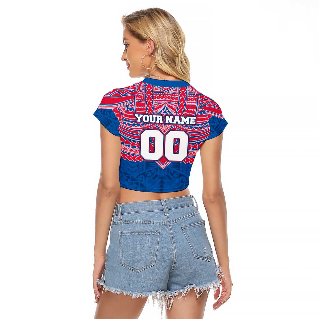 Personalized Western Bulldogs Raglan Cropped T Shirt Polynesian Tribal Pattern Heritage Football