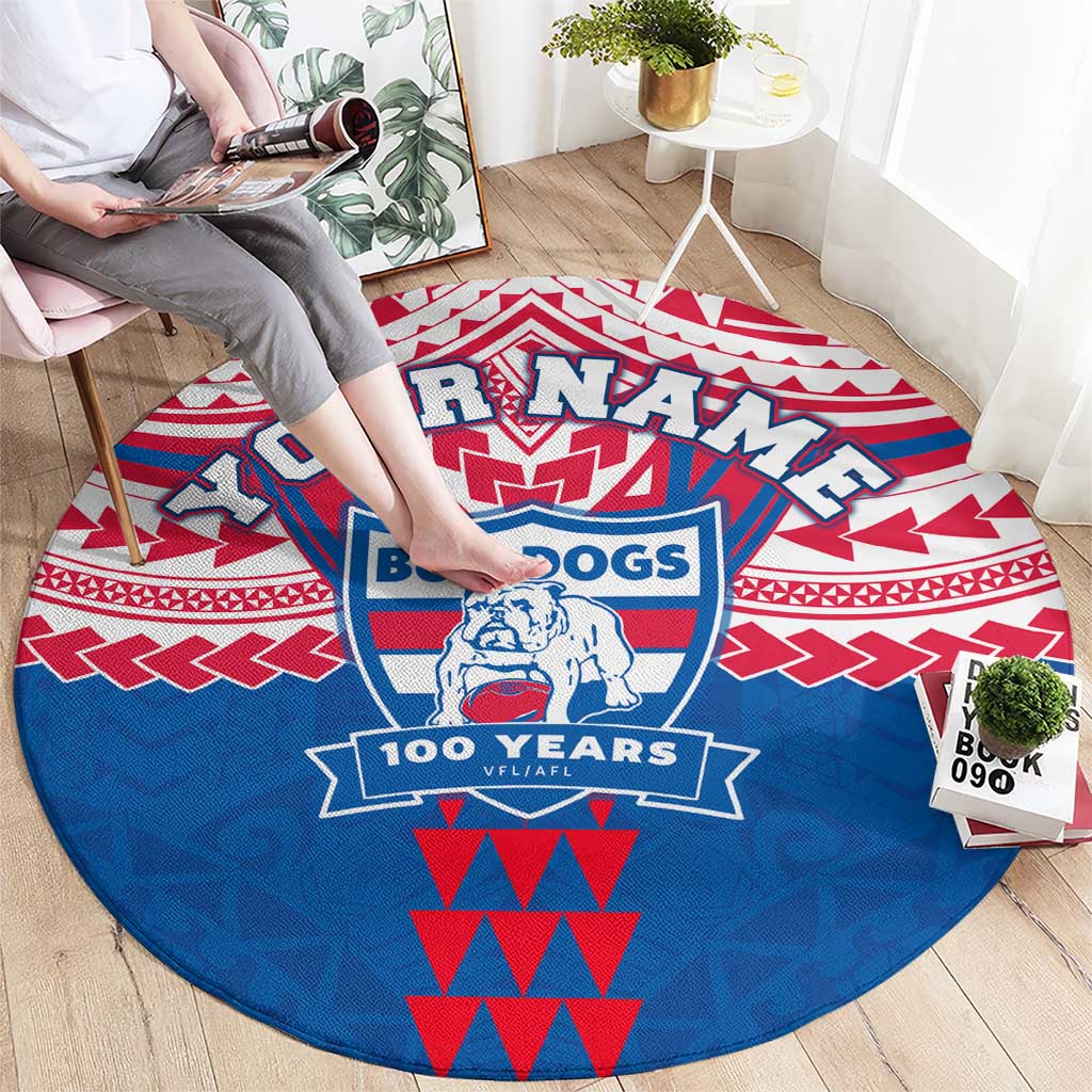 Personalized Western Bulldogs Round Carpet Polynesian Tribal Pattern Heritage Football