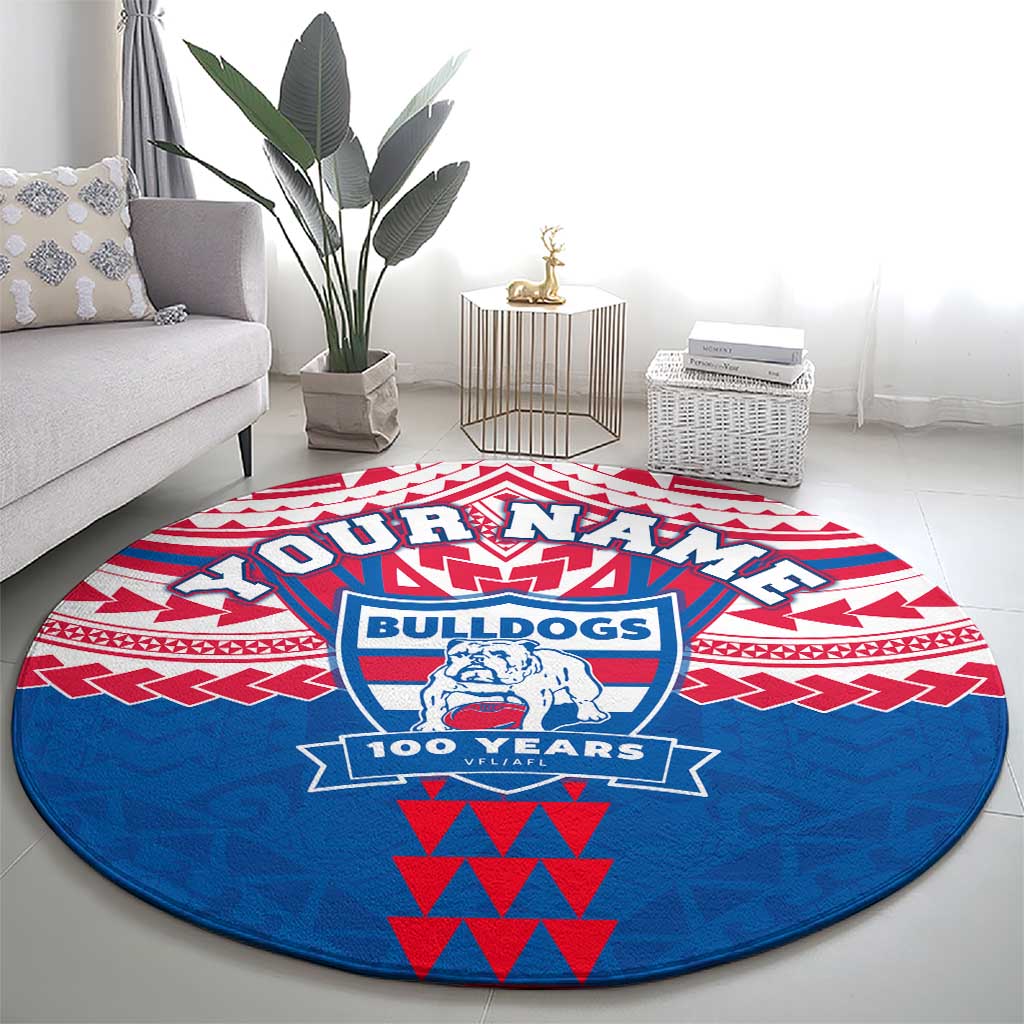 Personalized Western Bulldogs Round Carpet Polynesian Tribal Pattern Heritage Football