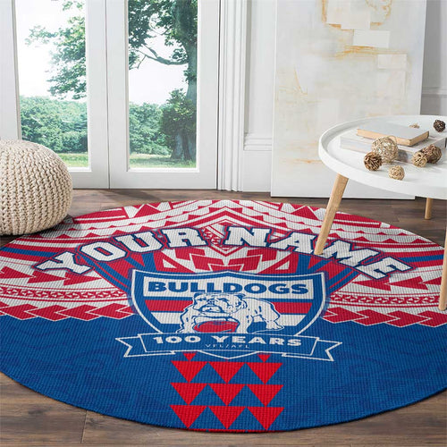 Personalized Western Bulldogs Round Carpet Polynesian Tribal Pattern Heritage Football