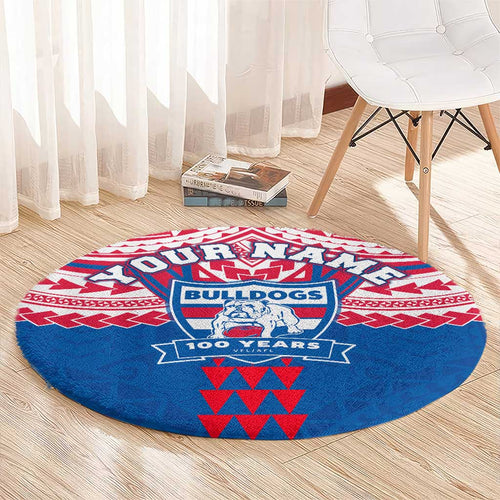 Personalized Western Bulldogs Round Carpet Polynesian Tribal Pattern Heritage Football