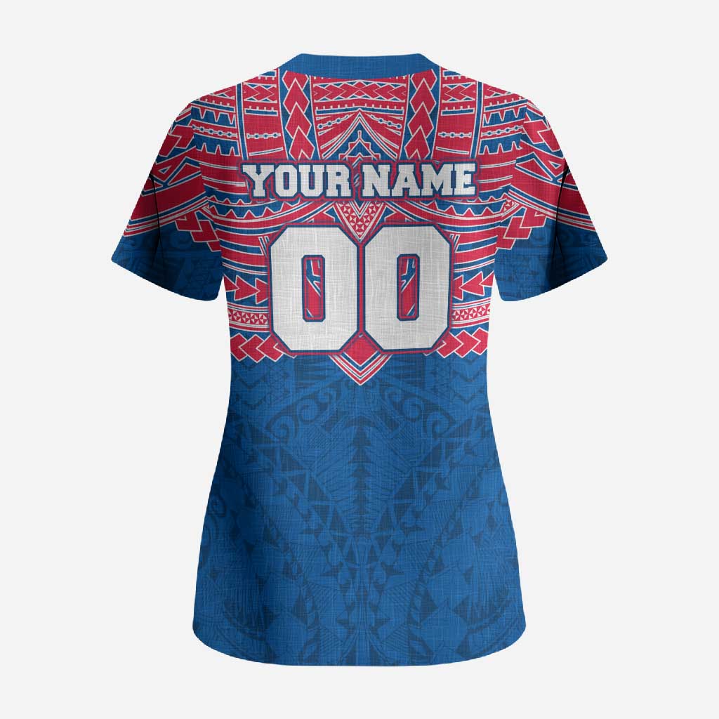 Personalized Western Bulldogs Scrub Top Polynesian Tribal Pattern Heritage Football