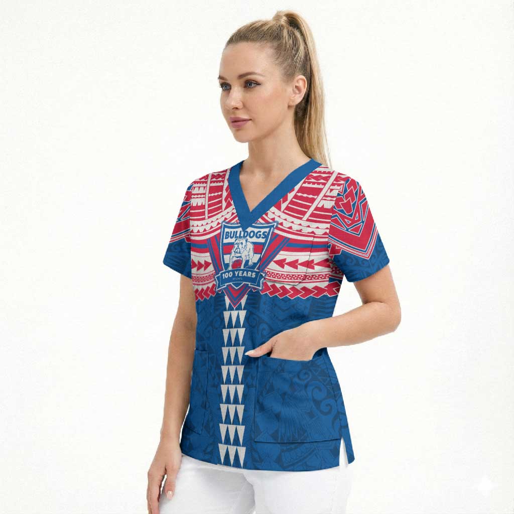 Personalized Western Bulldogs Scrub Top Polynesian Tribal Pattern Heritage Football