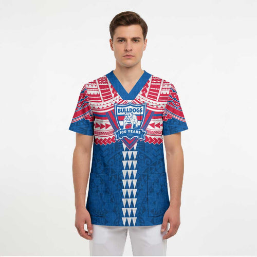 Personalized Western Bulldogs Scrub Top Polynesian Tribal Pattern Heritage Football