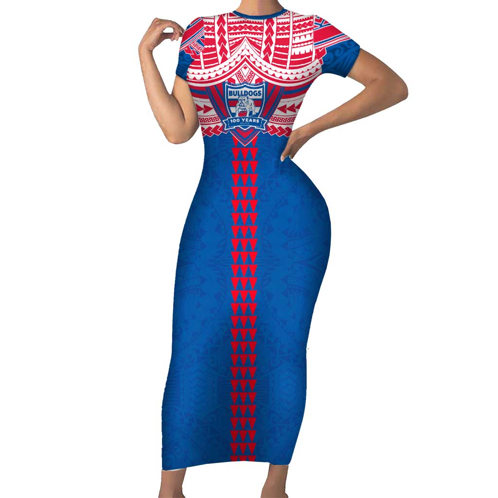 Personalized Western Bulldogs Short Sleeve Bodycon Dress Polynesian Tribal Pattern Heritage Football