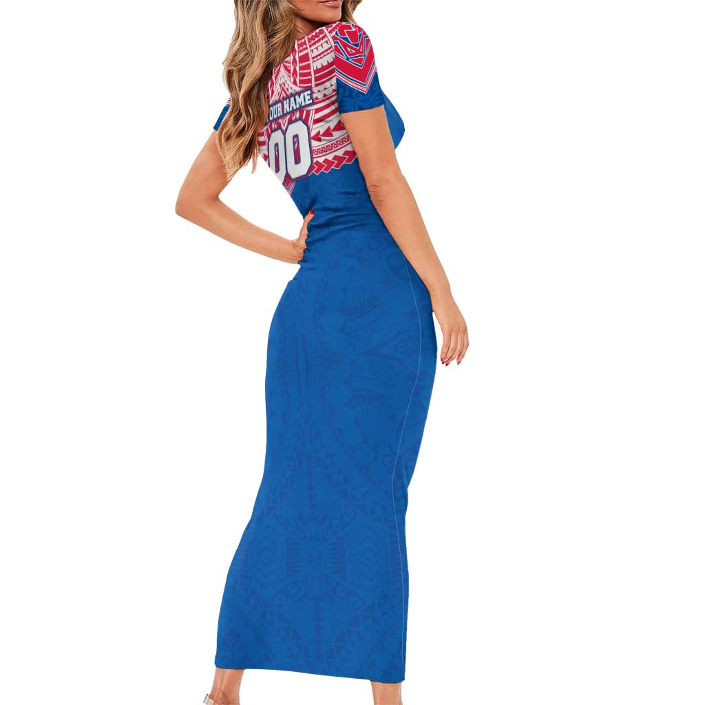 Personalized Western Bulldogs Short Sleeve Bodycon Dress Polynesian Tribal Pattern Heritage Football