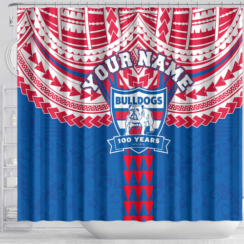Personalized Western Bulldogs Shower Curtain Polynesian Tribal Pattern Heritage Football