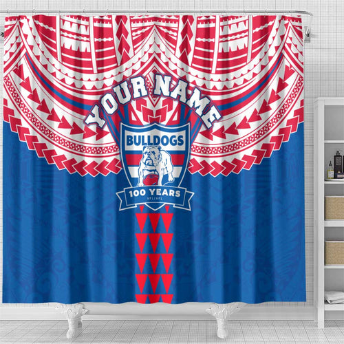 Personalized Western Bulldogs Shower Curtain Polynesian Tribal Pattern Heritage Football