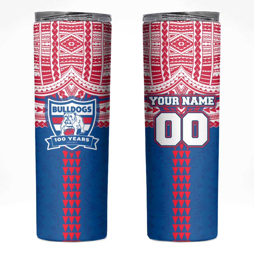 Personalized Western Bulldogs Skinny Tumbler Polynesian Tribal Pattern Heritage Football