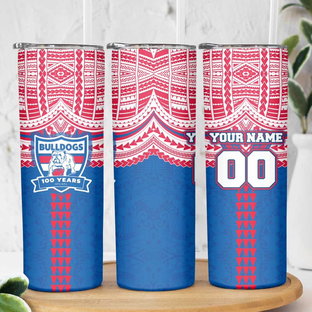 Personalized Western Bulldogs Skinny Tumbler Polynesian Tribal Pattern Heritage Football